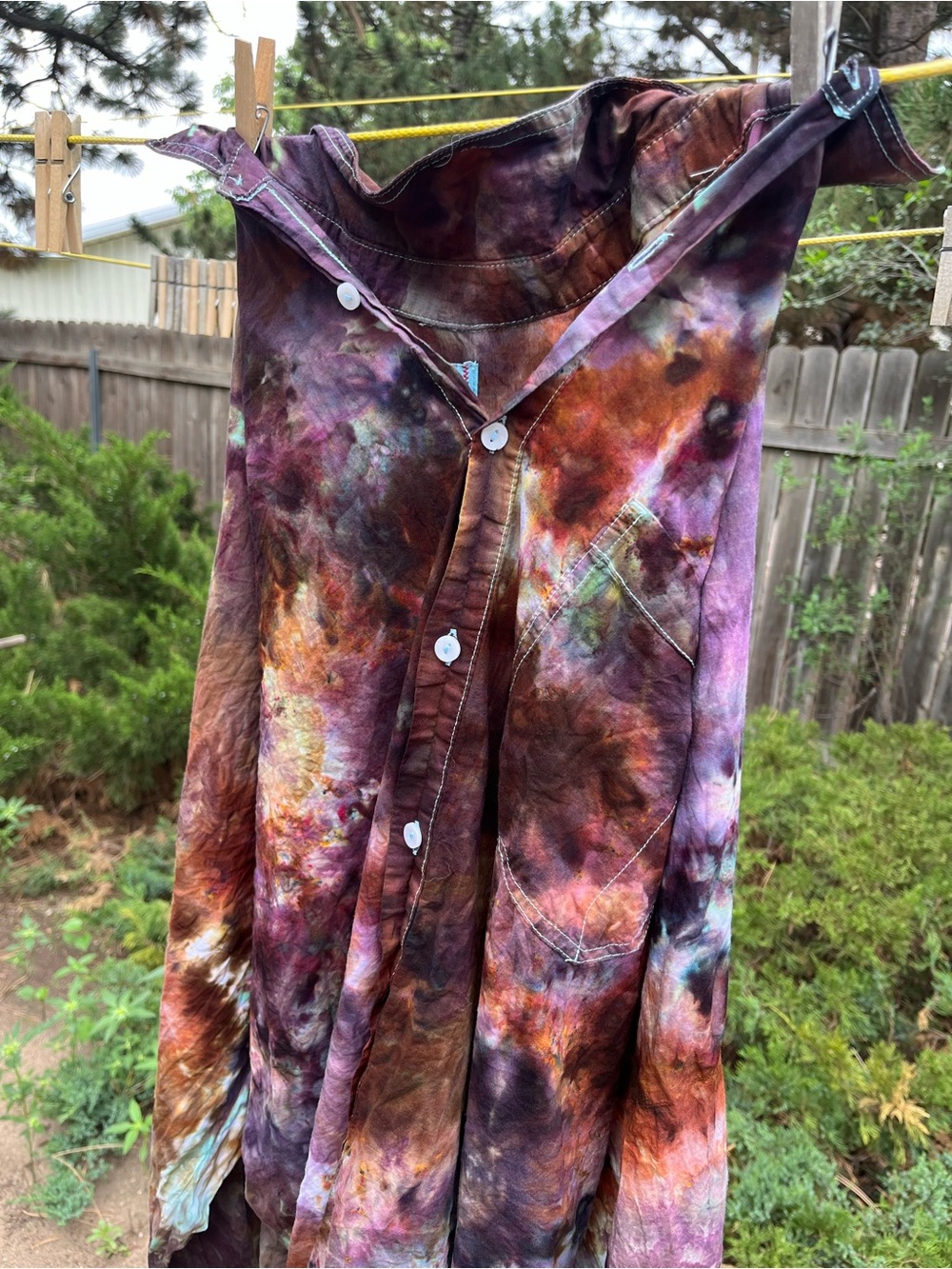 Up cycled Tie-Dye Button Up Women's Cotton blouse - Picture 5 of 5
